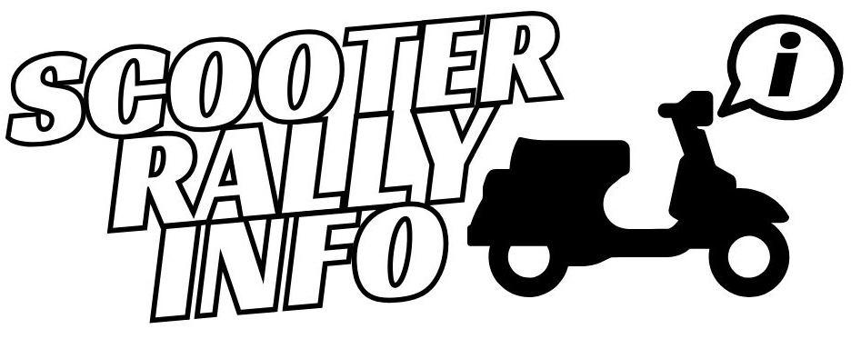 logo for Scooterrally.info, featuring a black scooter with a speech bubble i for information © Kate Dana